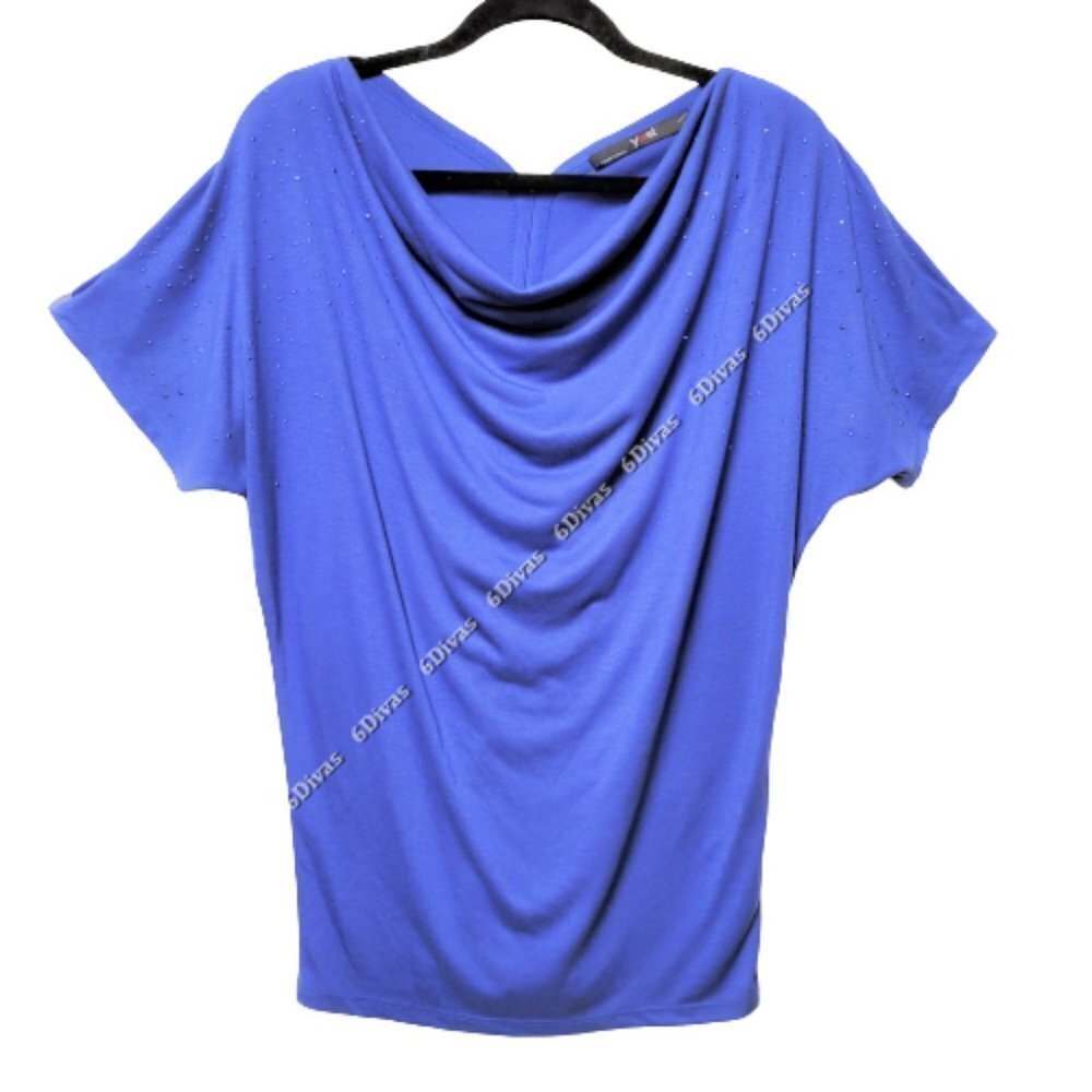 NWOT Short Sleeve Blue Sequin Blouse Tops S XL